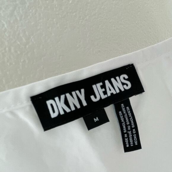 DKNY Womens White Linen Blend Maxi Dress V-Neck Tiered Clean Classic Size Medium - Picture 2 of 7